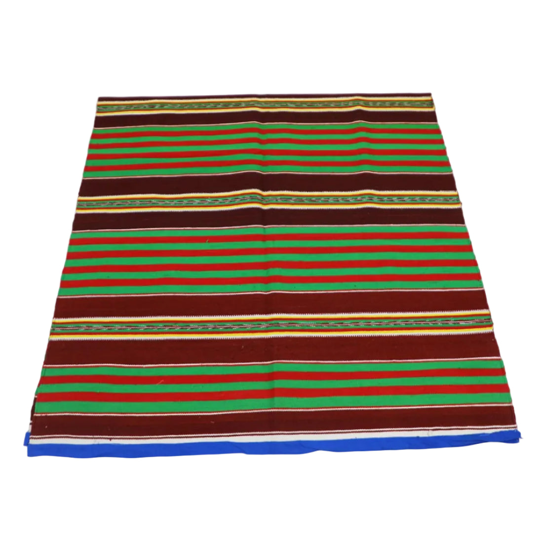 Mid 20th-century multicolour handloom cotton rug from India. 40x80 inches. Handcrafted by rural artisans — a unique vintage floor textile.