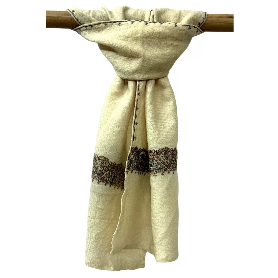 Vintage Kashmiri Wool Neck Scarf | Hand Embroidered India 50+ Years