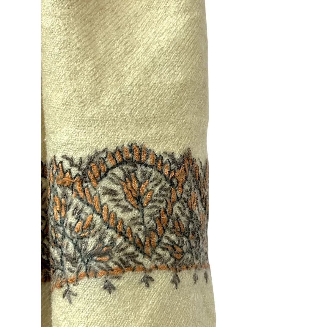 Vintage Kashmiri Wool Neck Scarf — Hand Embroidered Borders, India (50+ Years Old)