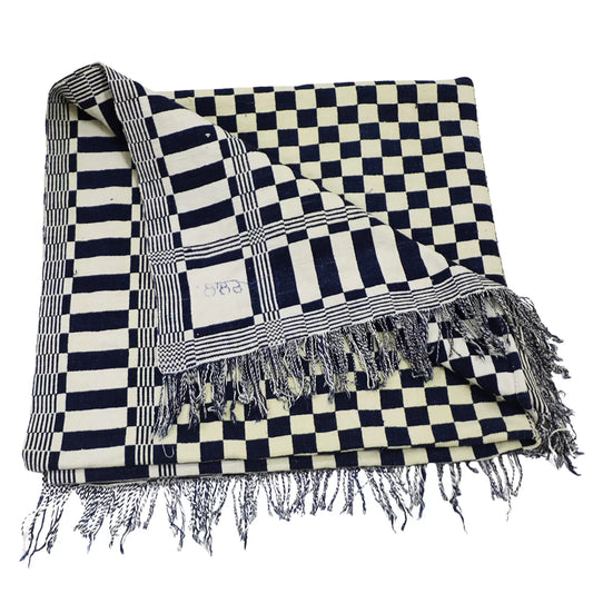 Vintage Indigo Cotton Khes Throw | 19th Century Sindh Pit-Loom