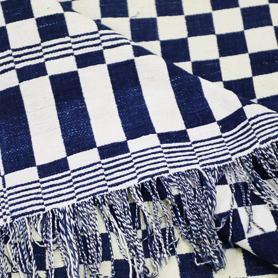 Vintage Cotton Khes Throw — Natural Indigo Dye, Pit-Loom Woven (19th Century Sindh)