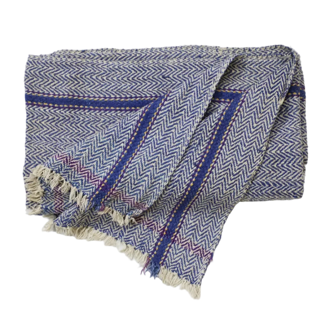 Vintage Indian Cotton Throw | Herringbone Weave Natural Indigo Dye
