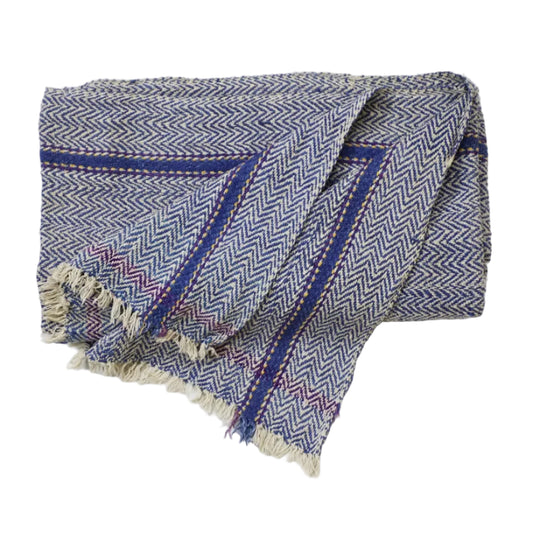 Vintage Indian Cotton Throw | Herringbone Weave Natural Indigo Dye