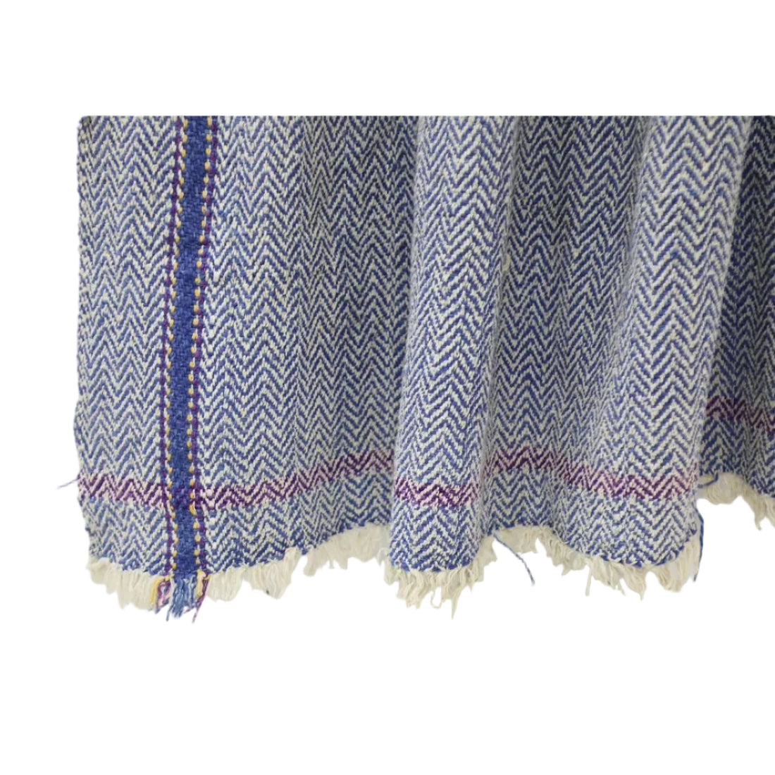 Vintage Indian Cotton Throw — Herringbone Weave, Natural Indigo (Early 20th Century)