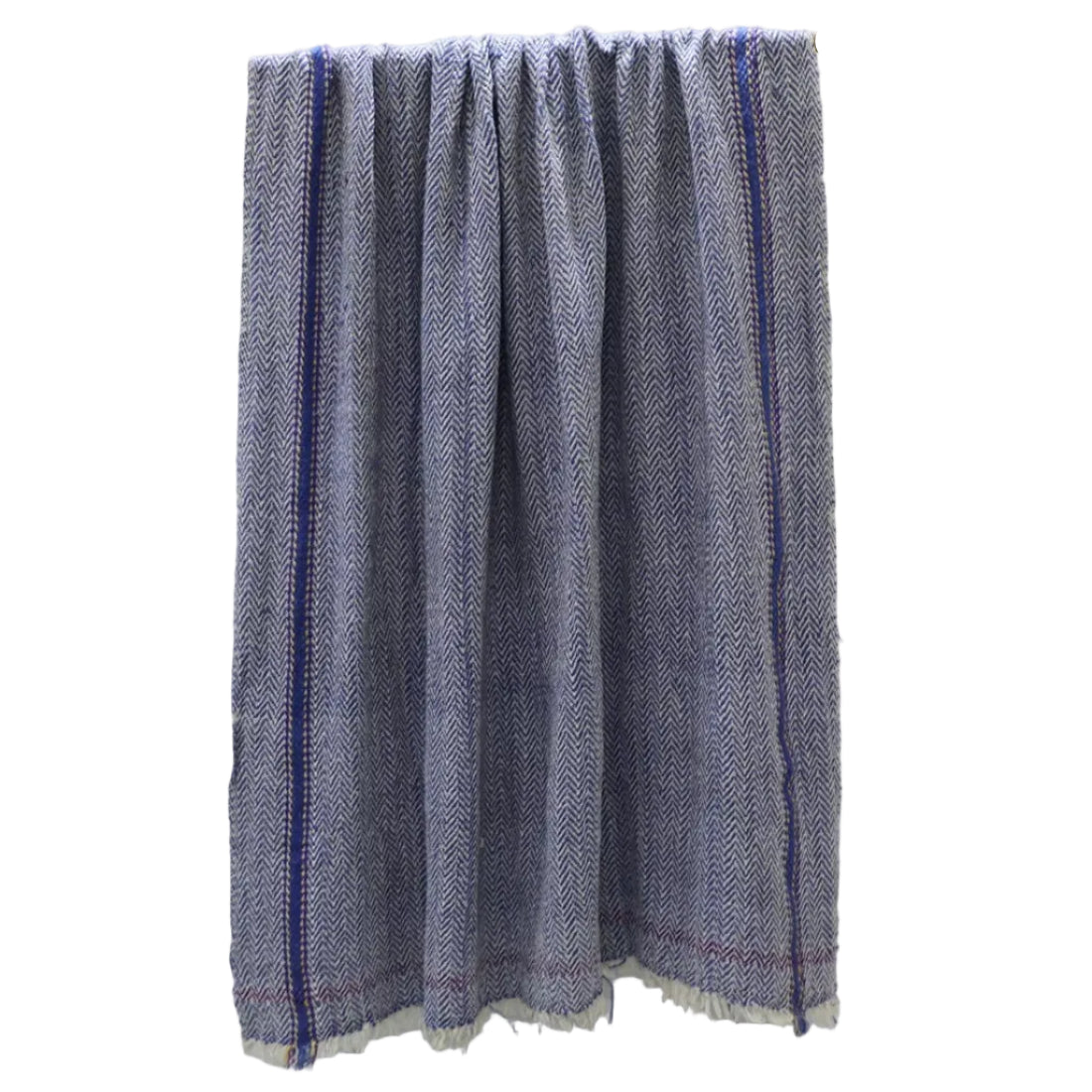 Early 20th-century Indian handwoven cotton throw. Herringbone weave, natural indigo dye, 52x86 inches. A rare piece of Indian textile heritage.