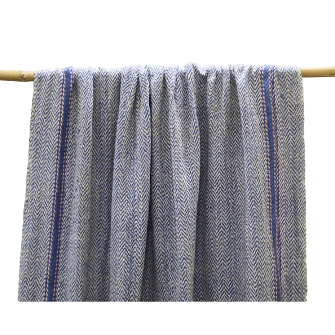 Vintage Indian Cotton Throw — Herringbone Weave, Natural Indigo (Early 20th Century)