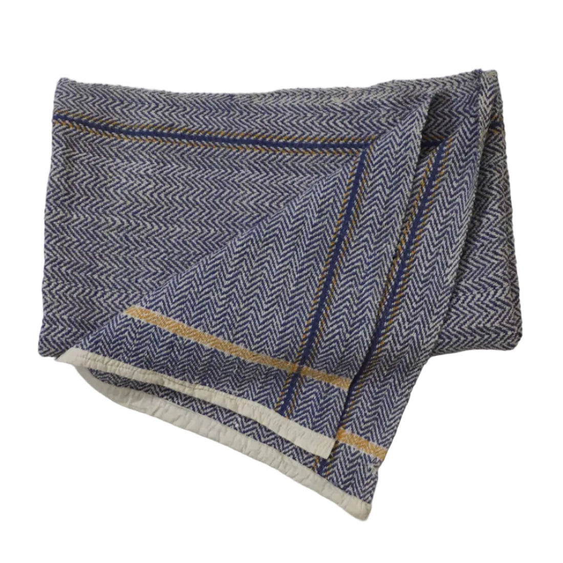 Vintage Indian Herringbone Cotton Throw | Natural Indigo Pit-Loom