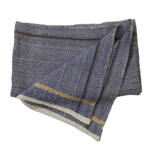 Vintage Indian Herringbone Cotton Throw | Natural Indigo Pit-Loom