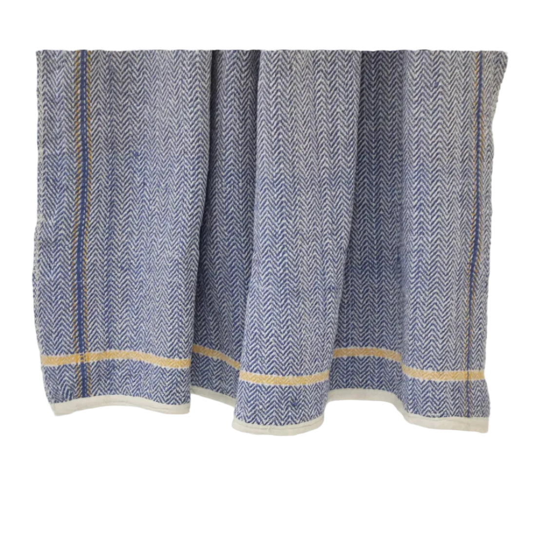 Early 20th-century Indian handwoven herringbone cotton throw. Natural indigo dye, 52x86 inches. Rare pit-loom heritage textile.
