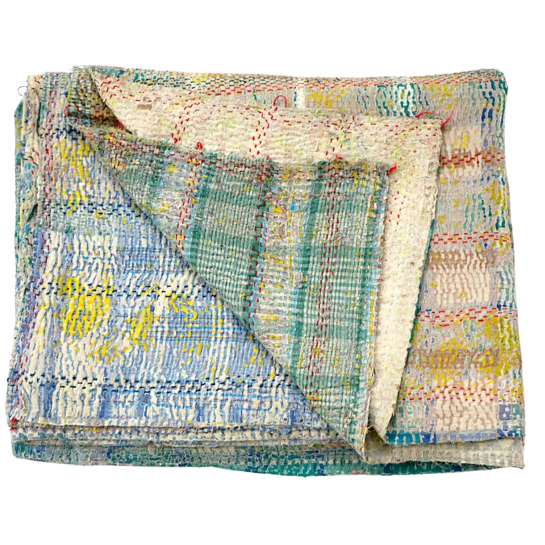 Soft Pastel Patchwork Vintage Kantha Textile made from vintage sarees with hand kantha work. A unique collectible textile for decor and craft use.
