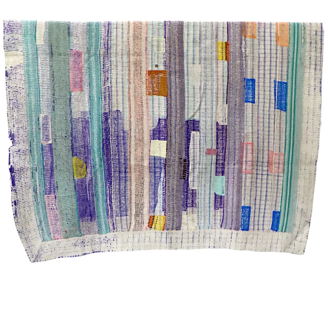 Pastel Striped Vintage Kantha Textile – Vintage Kantha Fabric Panel