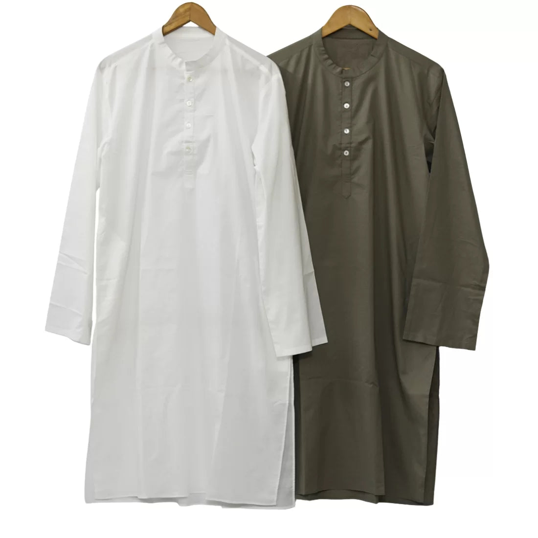 Men's organic cotton kurta pyjama in Sun White (aloe vera treated) & Oak Brown (naturally dyed). Handcrafted. Sizes S–XL. Ideal for yoga, meditation & daily wear.