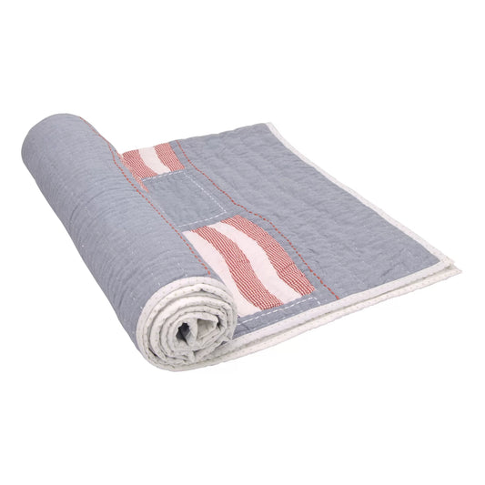 Baby Boy Quilt in Grey – Handcrafted Kantha Cotton Quilt (38x50 inch)