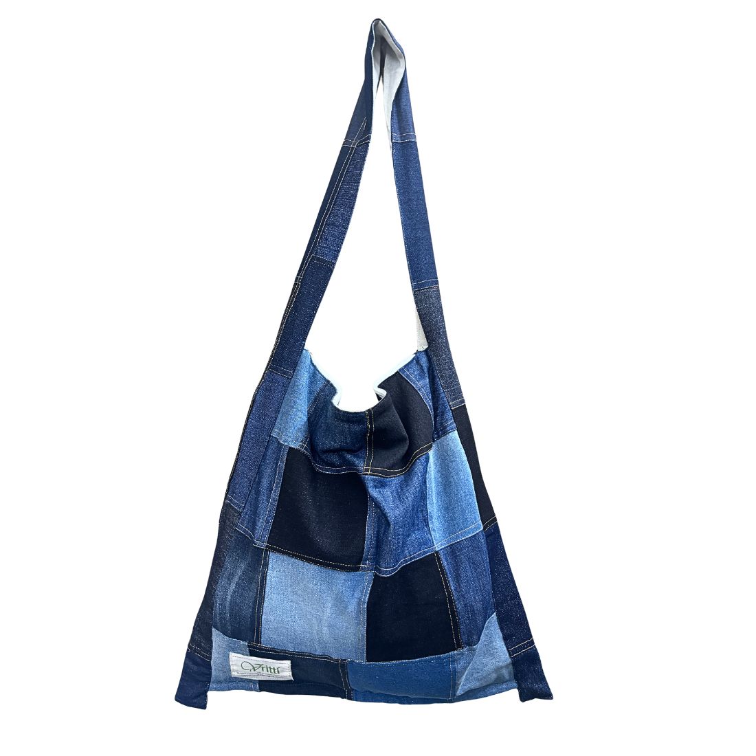 Denim Patchwork Jhola Bag | Handcrafted Upcycled Denim | Artisan Tote India