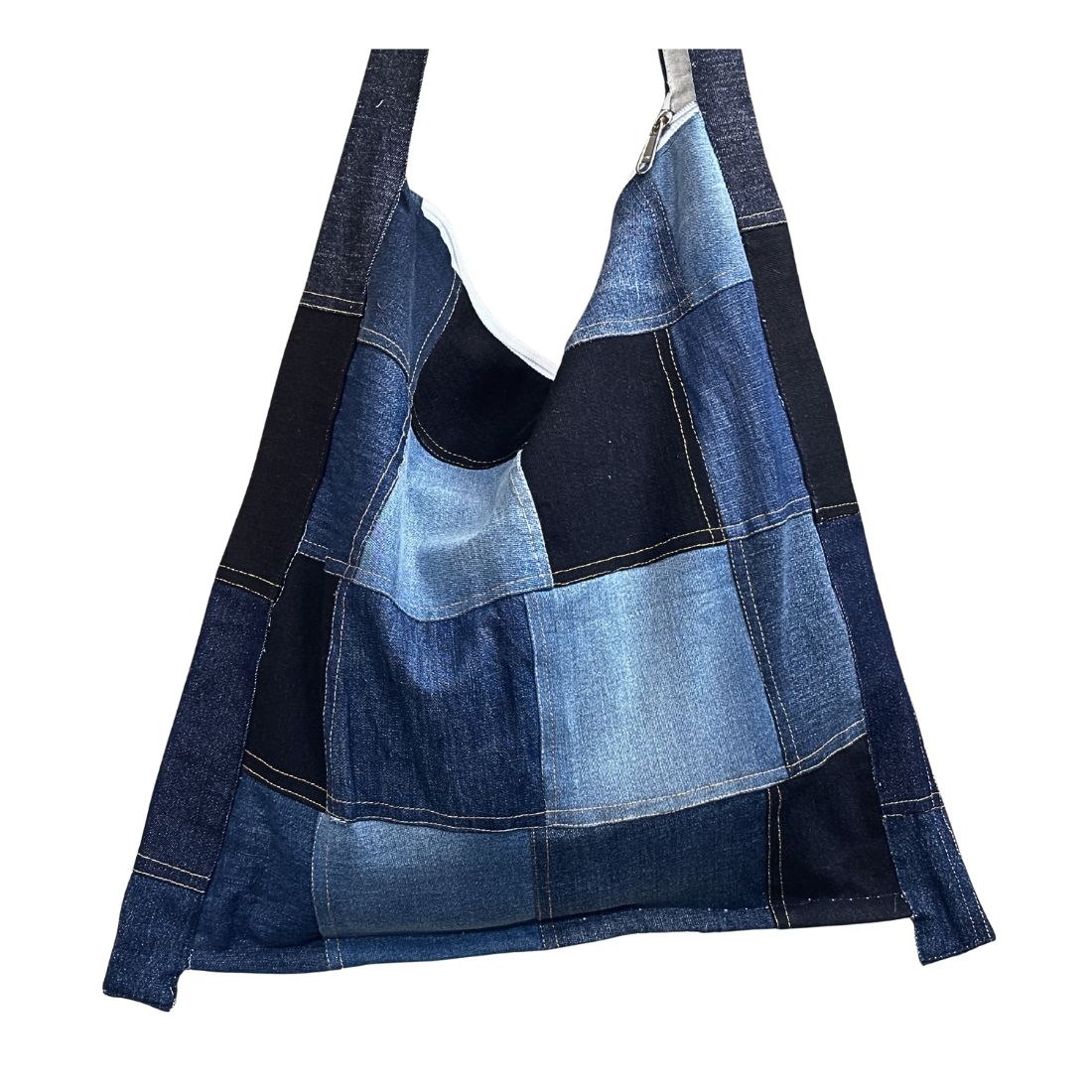 Denim Patchwork Jhola Bag | Handcrafted Upcycled Denim | Artisan Tote India