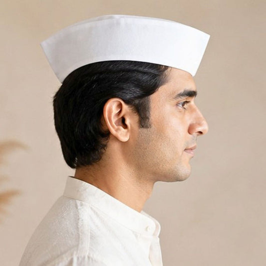 White Cotton Swadeshi Handloom Cap (Pack of 2) | Traditional Freedom Fighter Topi for Independence Day & Cultural Events