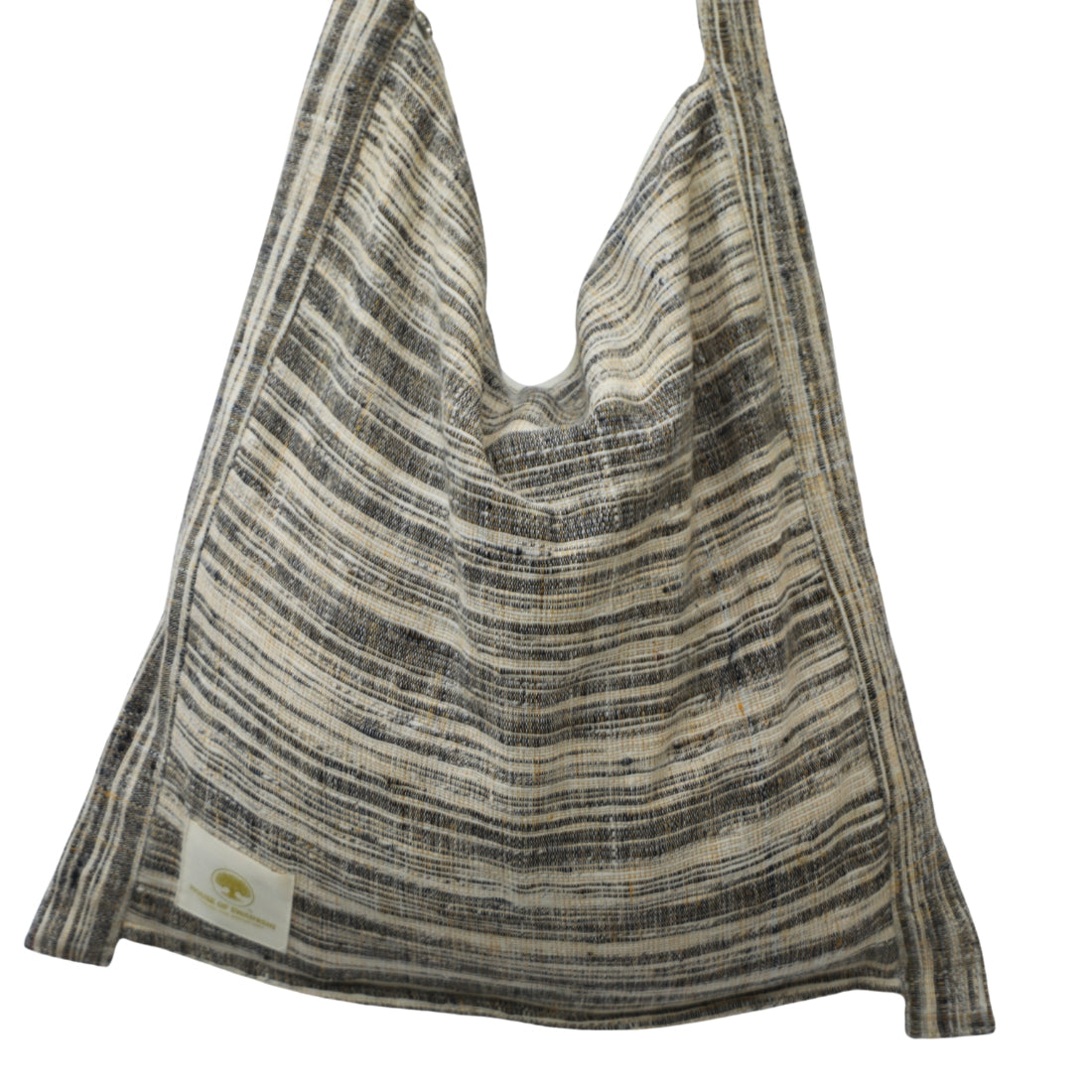 Woven Cotton Jhola Bag – Dark Grey  Handloom Stripe