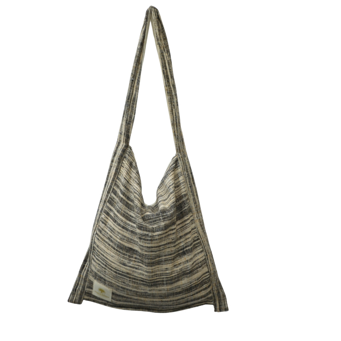 Woven Cotton Jhola Bag | Dark Grey White Handloom Stripe | House of Swadeshi