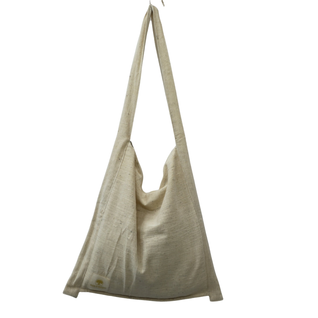 Unbleached kora handloom cotton jhola bag in natural greige. Jhola bag with zipper, inner pocket, Zero-dye slow fashion, handwoven in India.