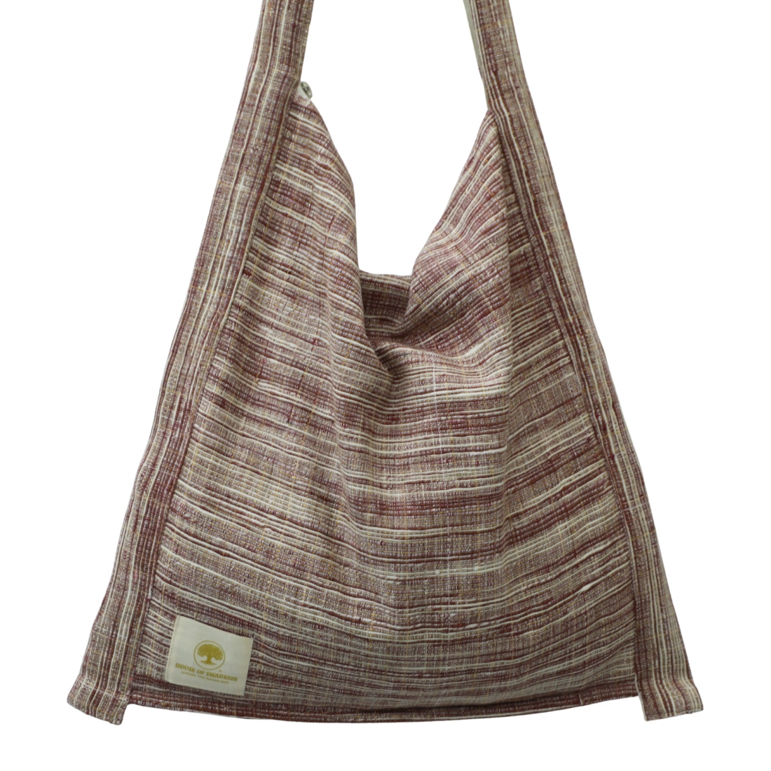 Handwoven Cotton Jhola Tote – Wine & White Stripe