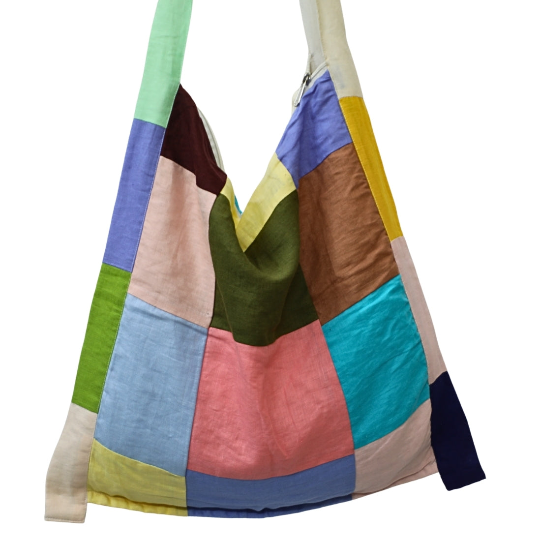 Patchwork Linen Jhola Bag - Multicolour