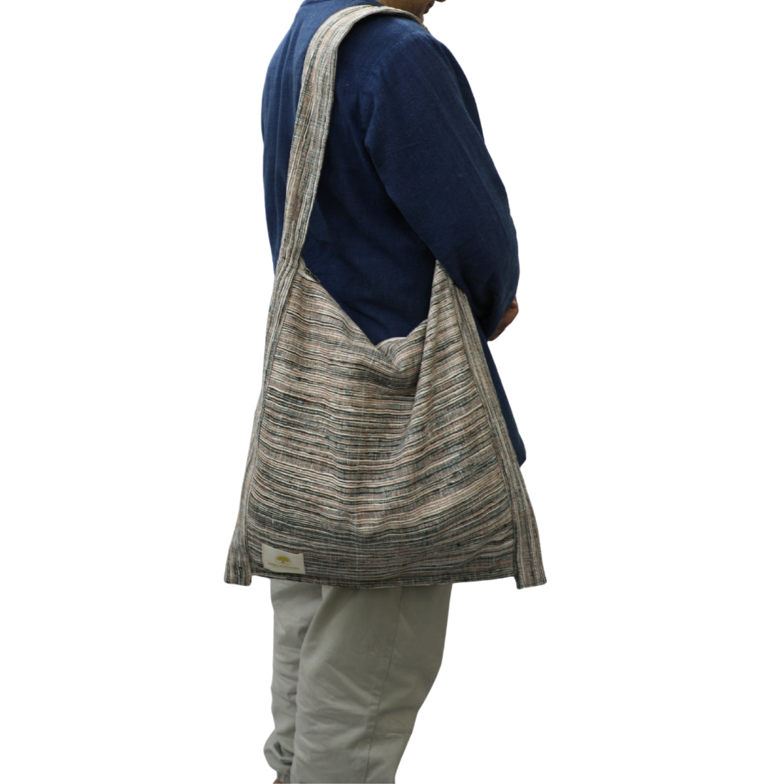 Boho Jhola Bag Handloom Cotton – Olive Woven Stripe