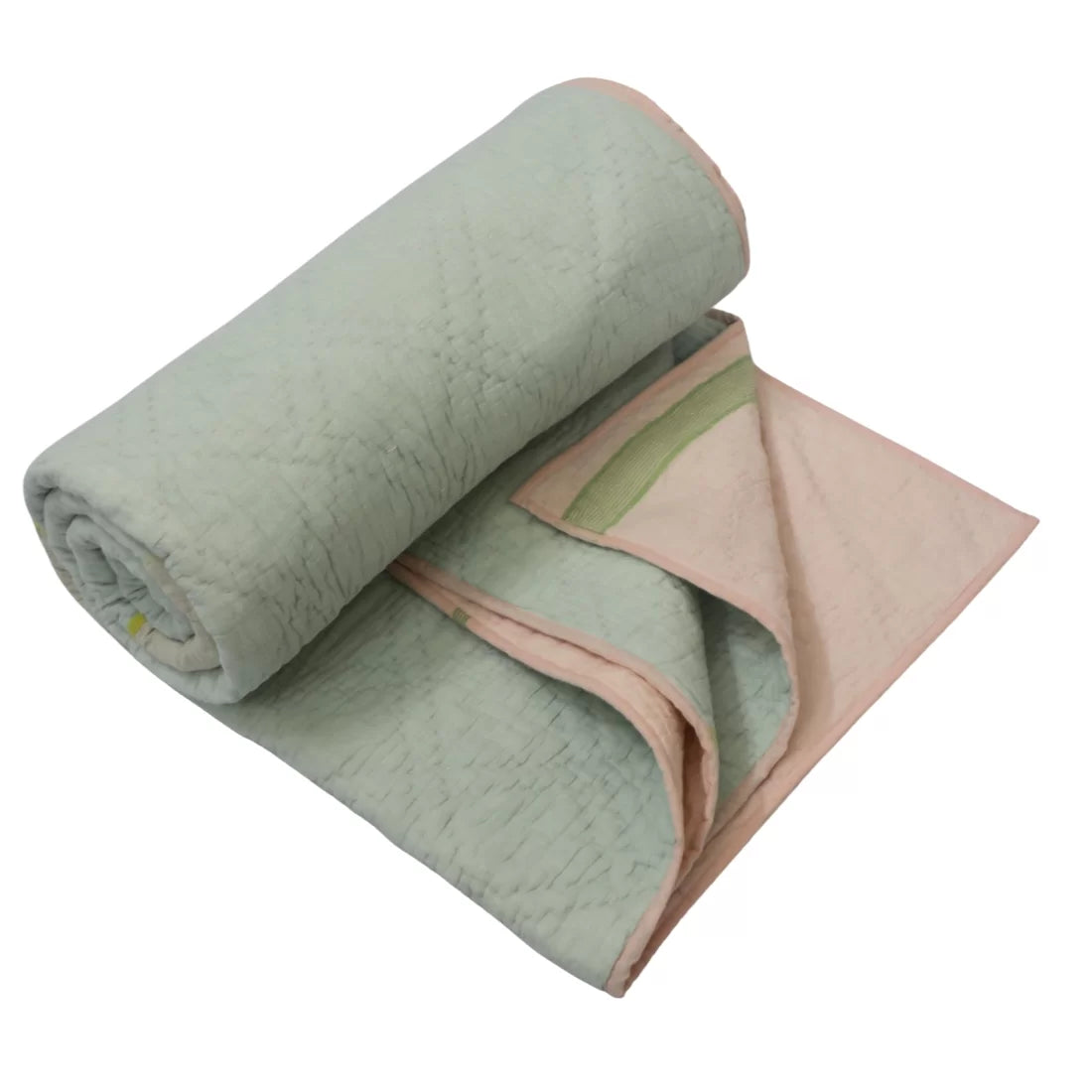 Reversible Kantha Quilt Set – Marshmallow Collection | Aqua Ice & Soft Pink