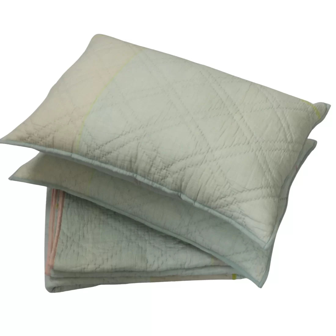 Reversible Kantha Quilt Set – Marshmallow Collection | Aqua Ice & Soft Pink