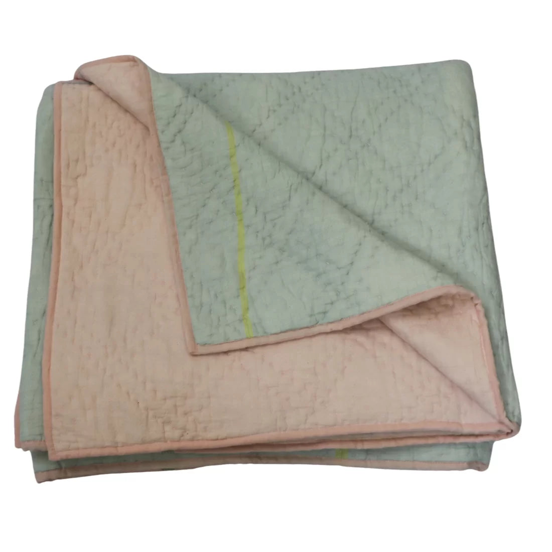 Reversible Kantha Quilt Set – Marshmallow Collection | Aqua Ice & Soft Pink