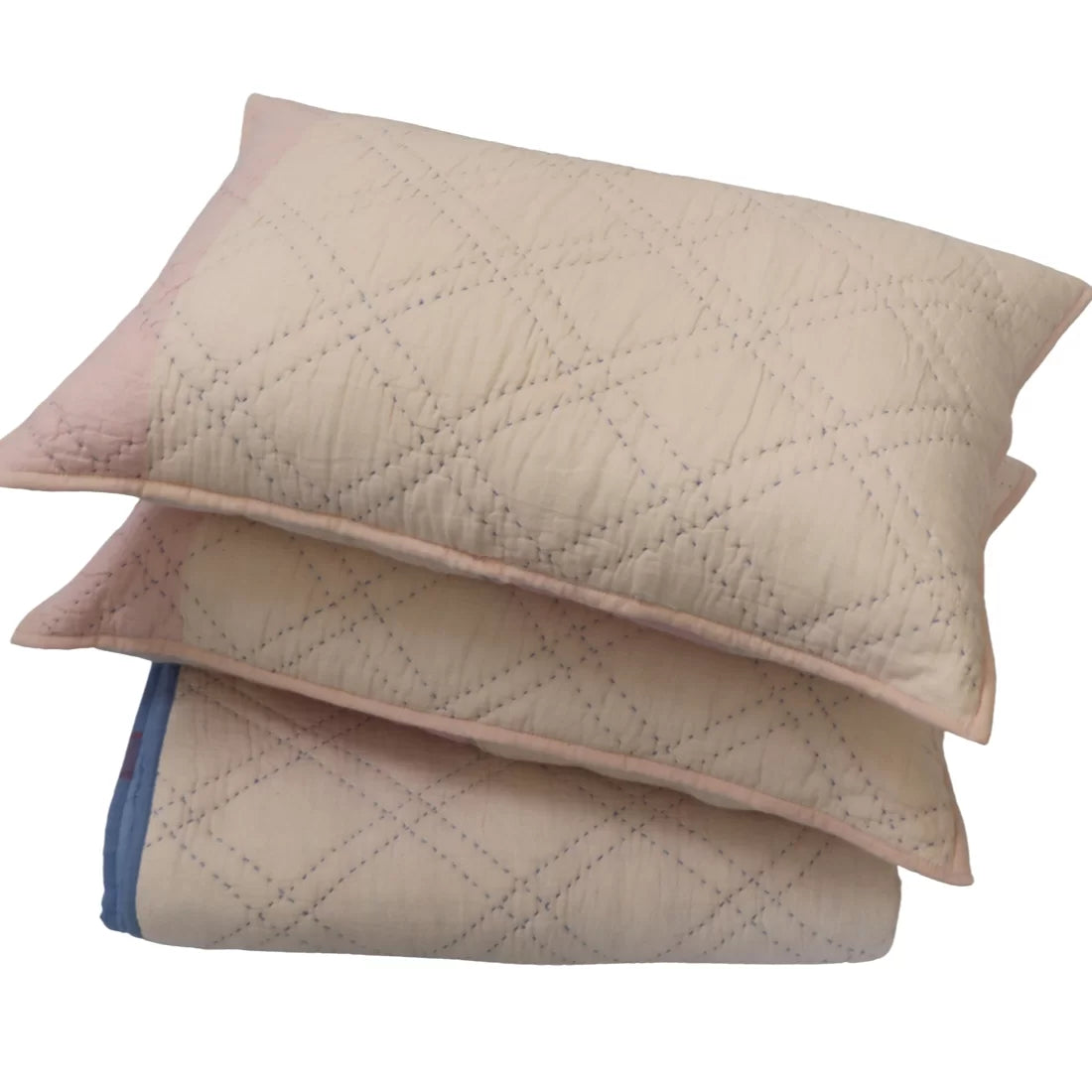Reversible Cotton Quilt Set – Marshmallow Collection | Soft Pink & Blue Kantha Bedding