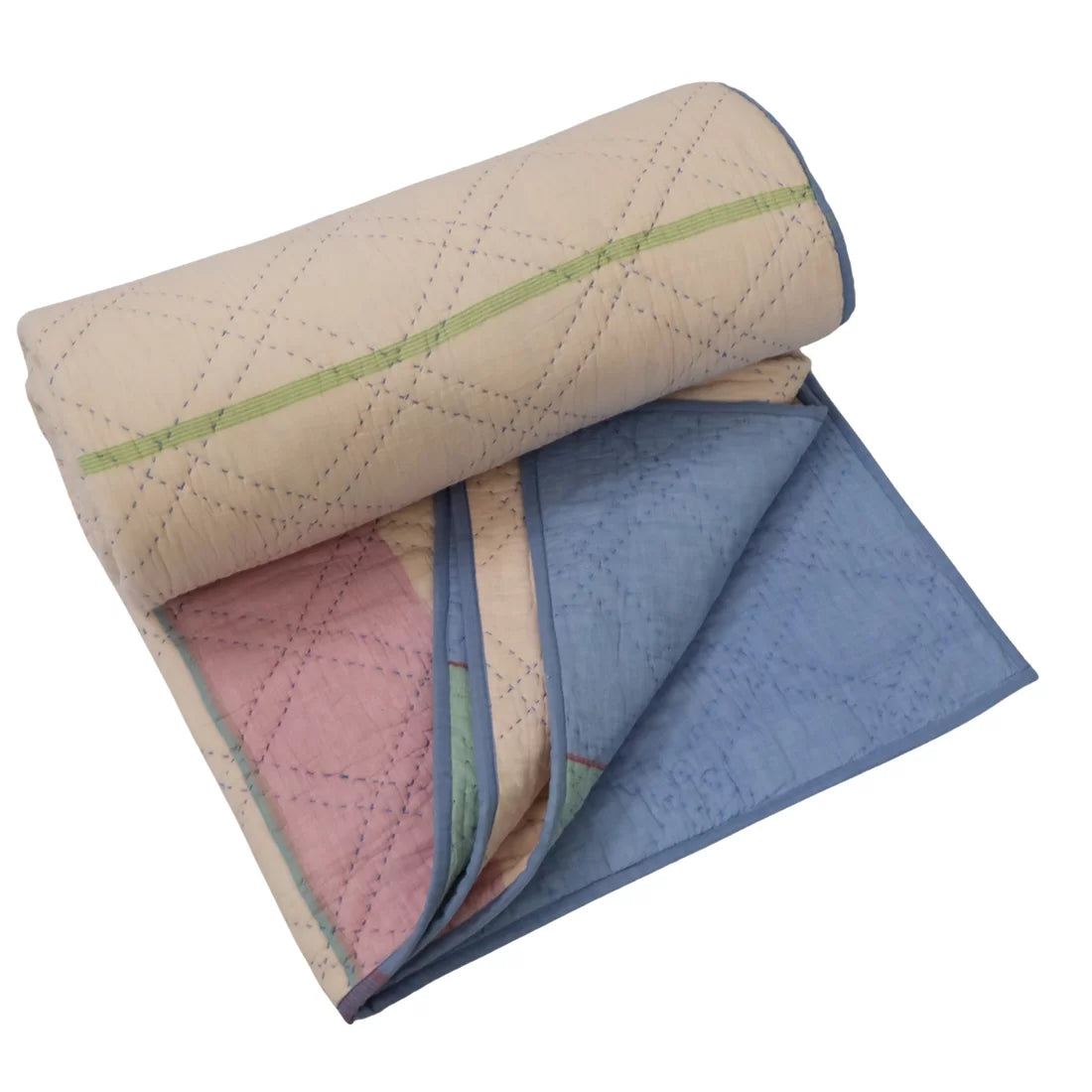 Reversible Cotton Quilt Set – Marshmallow Collection | Soft Pink & Blue Kantha Bedding