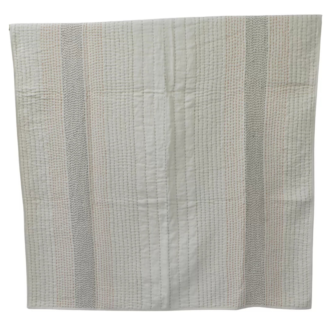 Linen Throw Blanket – Ivory Elegance with Brown Kantha Embroidery
